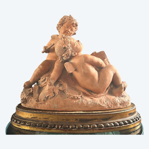 Scultura Amore Musicisti In Terracotta Epoca XIX Secolo