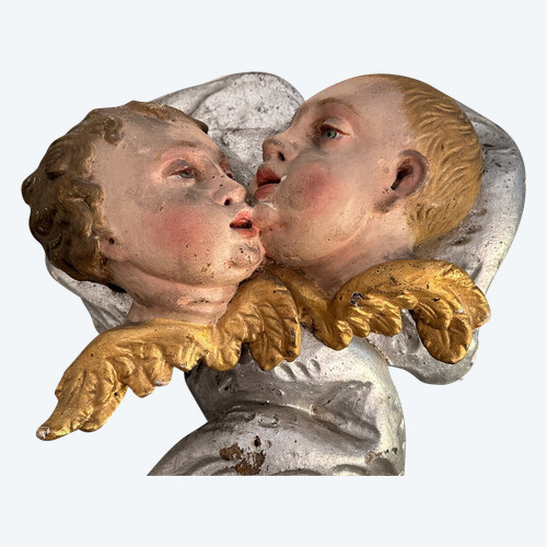 Cherubs In Polychrome Carved Wood From The 18th Century