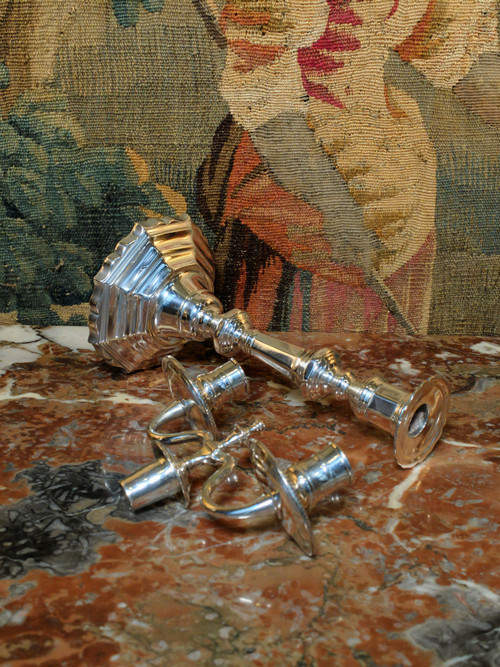 Pair of 18th century end tables in silver metal