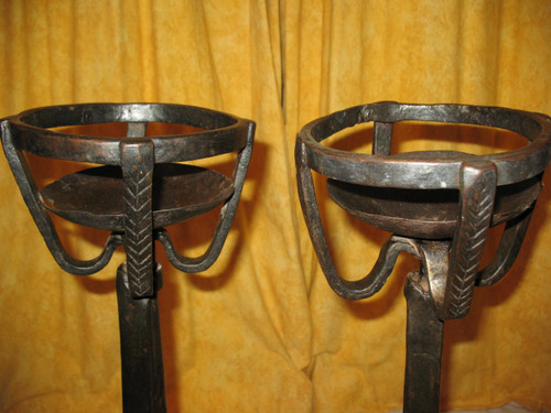 Pair of 18th century wrought iron andirons Origin Périgord