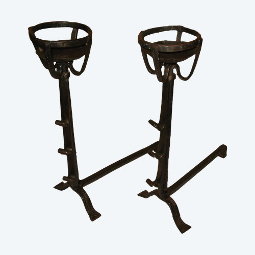 Pair of 18th century wrought iron andirons Origin Périgord