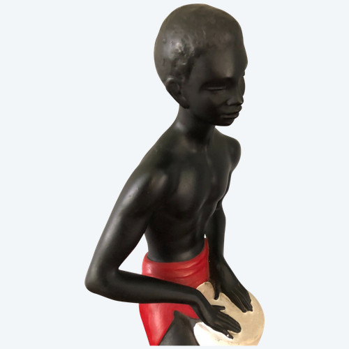 Orientalist polychrome plaster statue by Salvatore Melani (1902-1934) The Djembe Player