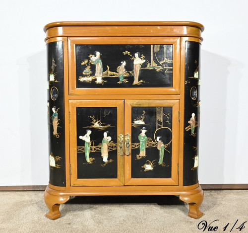 Cabinet Asiatique à Liqueurs en Bois Laqué, Chine - 1950
