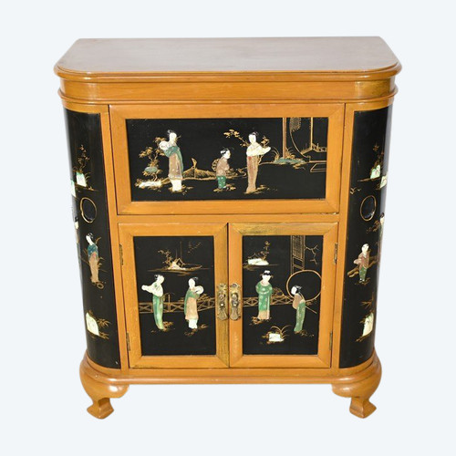 Cabinet Asiatique à Liqueurs en Bois Laqué, Chine - 1950