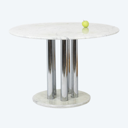 Round table in marble and chromed metal. 1970s