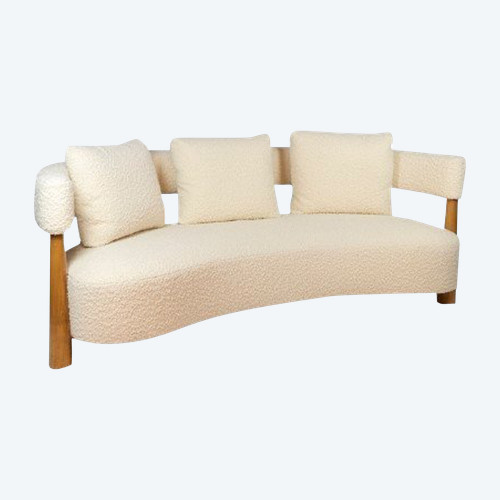 Bean-shaped 3-seater sofa in blond beech. Contemporary work.