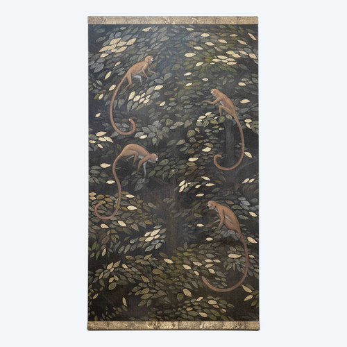 Painted canvas representing chimpanzees. Contemporary work.