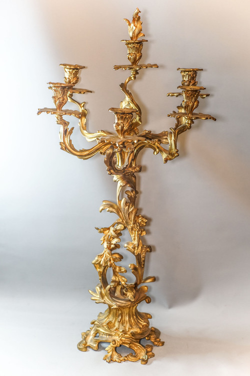 Important ROCAILLE MIRROR HANDLE, GOLDEN BRONZE, 19th century. MARTI movement