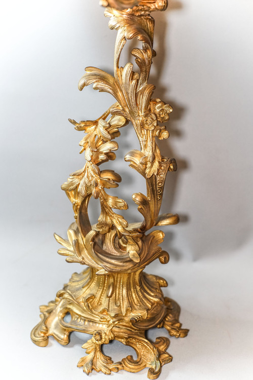 Important ROCAILLE MIRROR HANDLE, GOLDEN BRONZE, 19th century. MARTI movement