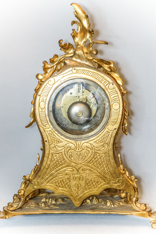Important ROCAILLE MIRROR HANDLE, GOLDEN BRONZE, 19th century. MARTI movement