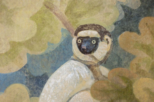 Toile peinte représentant des singes. Travail contemporain.