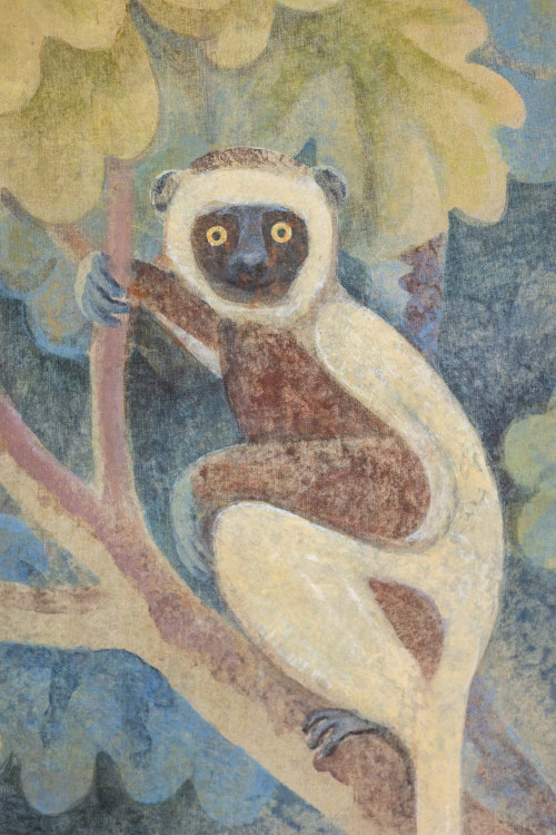 Toile peinte représentant des singes. Travail contemporain.