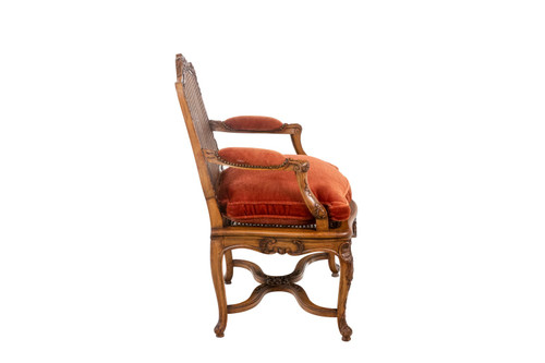 Pair of Regence style armchairs in beech and cane, twentieth century