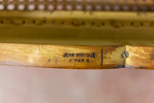 Pair of Regence style armchairs in beech and cane, twentieth century