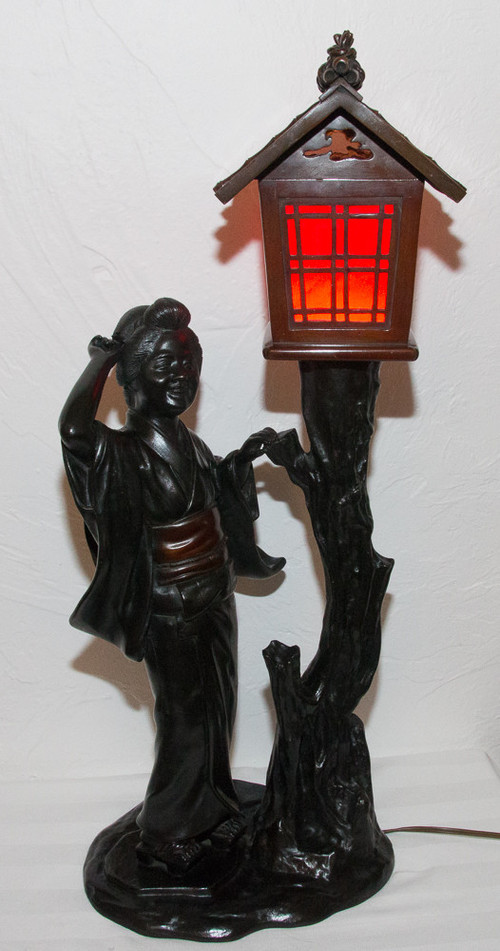 Geisha Bronze Lamp Meiji Period