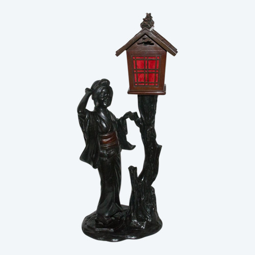 Geisha Bronze Lamp Meiji Period