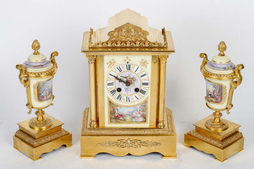 Gilt bronze and porcelain mantelpiece, late 19th century