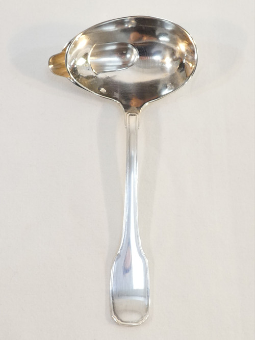 Sauciere sur dormant en ARGENT MASSIF et cuillere a sauce DOUTRE ROUSSEL
