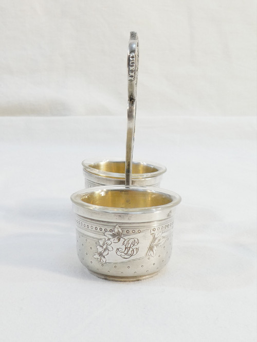 Charming double salerons with solid silver spoons Albert CHAPUS
