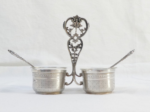 Charming double salerons with solid silver spoons Albert CHAPUS