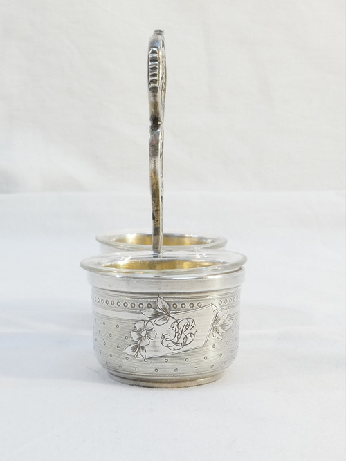 Charming double salerons with solid silver spoons Albert CHAPUS