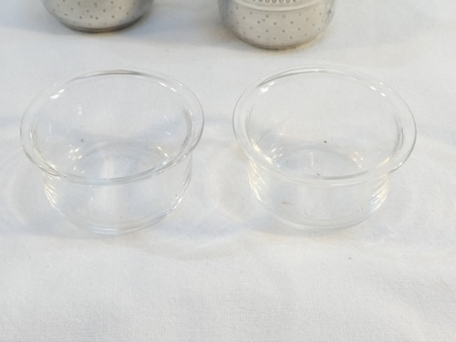Charming double salerons with solid silver spoons Albert CHAPUS