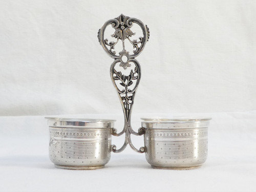 Charming double salerons with solid silver spoons Albert CHAPUS