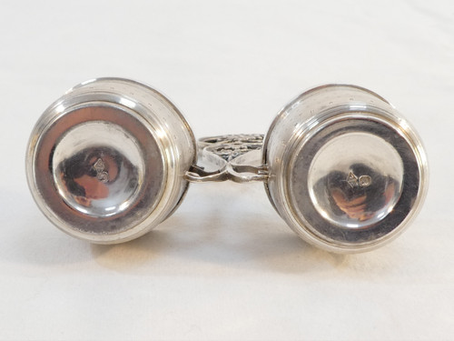 Charming double salerons with solid silver spoons Albert CHAPUS