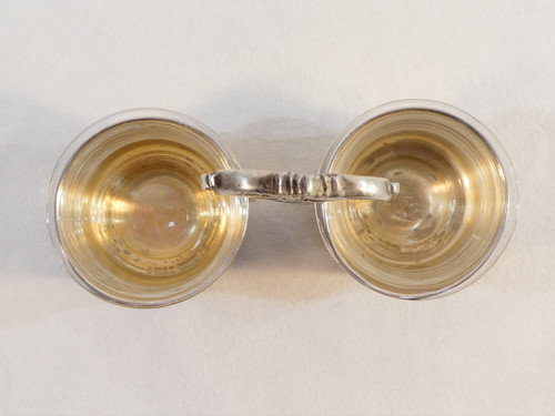 Charming double salerons with solid silver spoons Albert CHAPUS