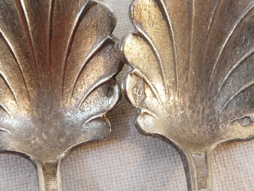 Charming double salerons with solid silver spoons Albert CHAPUS