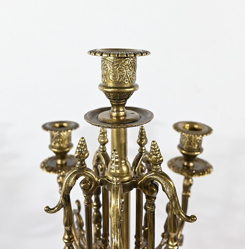 Coppia di grandi candelabri in bronzo dorato in stile Luigi XIV - Inizio XIX secolo
