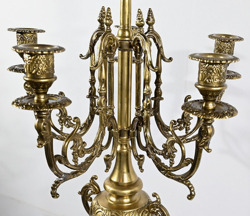 Coppia di grandi candelabri in bronzo dorato in stile Luigi XIV - Inizio XIX secolo