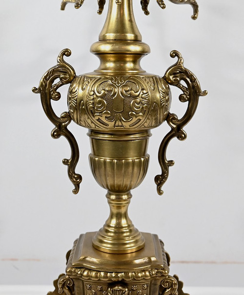 Coppia di grandi candelabri in bronzo dorato in stile Luigi XIV - Inizio XIX secolo