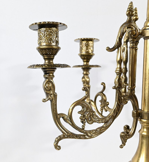 Coppia di grandi candelabri in bronzo dorato in stile Luigi XIV - Inizio XIX secolo