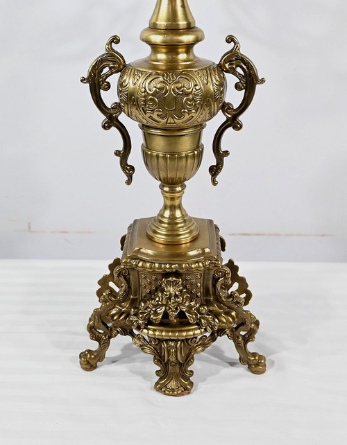 Coppia di grandi candelabri in bronzo dorato in stile Luigi XIV - Inizio XIX secolo