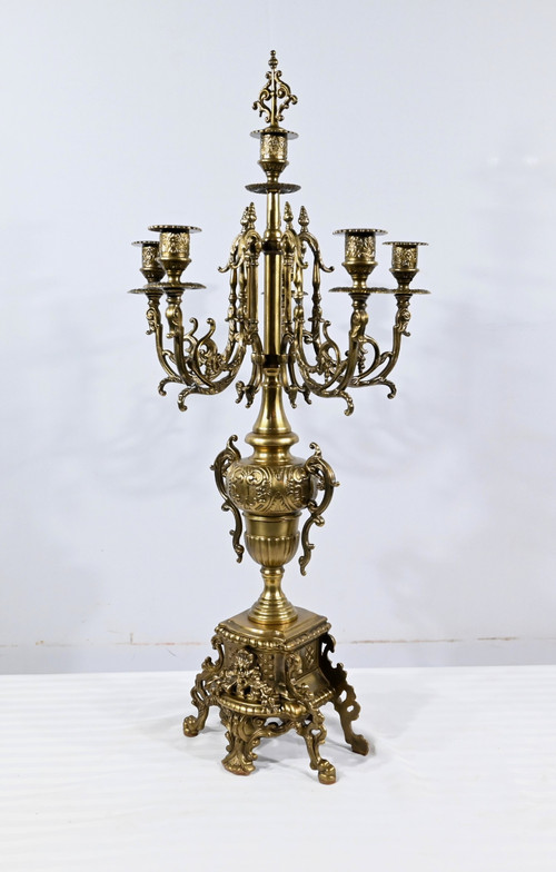 Coppia di grandi candelabri in bronzo dorato in stile Luigi XIV - Inizio XIX secolo