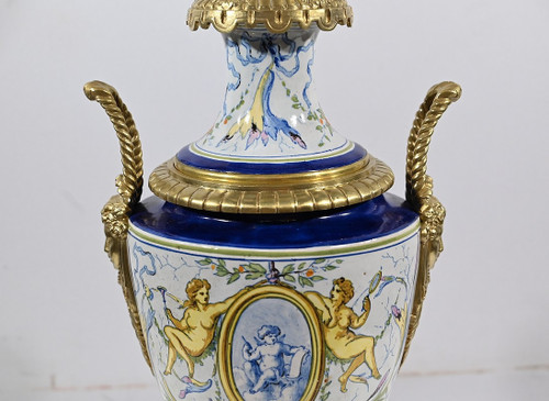 Petroleumlampe aus Steingut, Epoche Napoleon III - Mitte 19.