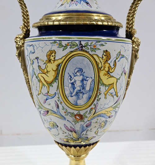 Petroleumlampe aus Steingut, Epoche Napoleon III - Mitte 19.