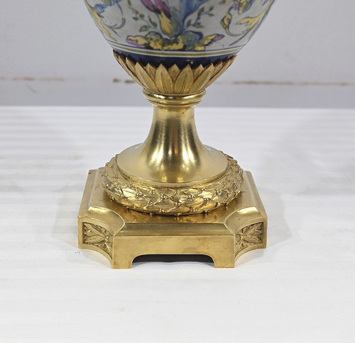 Petroleumlampe aus Steingut, Epoche Napoleon III - Mitte 19.
