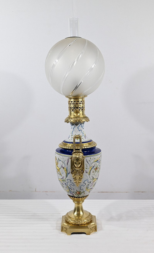 Petroleumlampe aus Steingut, Epoche Napoleon III - Mitte 19.