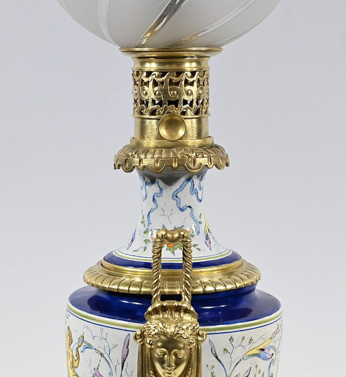 Petroleumlampe aus Steingut, Epoche Napoleon III - Mitte 19.
