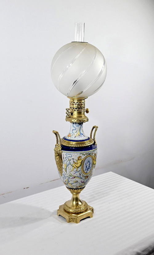 Petroleumlampe aus Steingut, Epoche Napoleon III - Mitte 19.