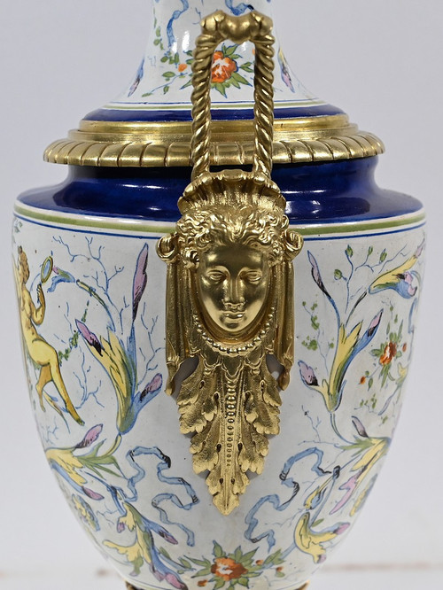 Petroleumlampe aus Steingut, Epoche Napoleon III - Mitte 19.