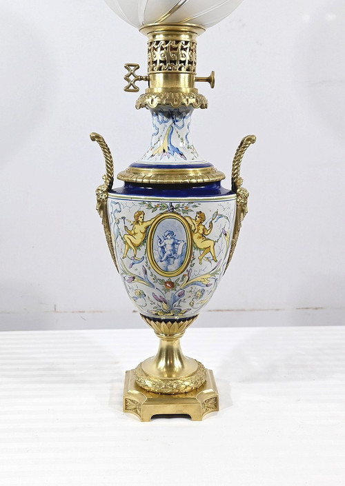 Petroleumlampe aus Steingut, Epoche Napoleon III - Mitte 19.