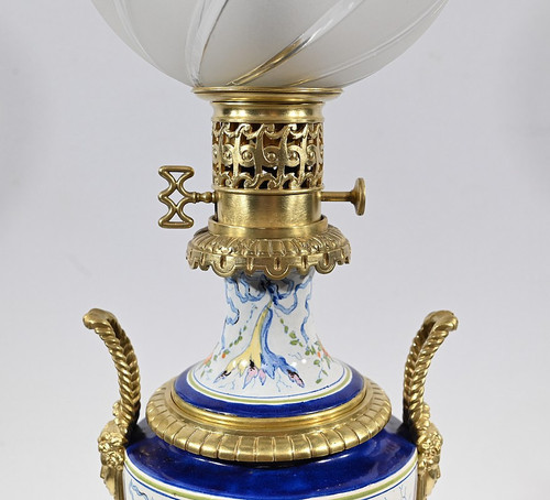 Petroleumlampe aus Steingut, Epoche Napoleon III - Mitte 19.