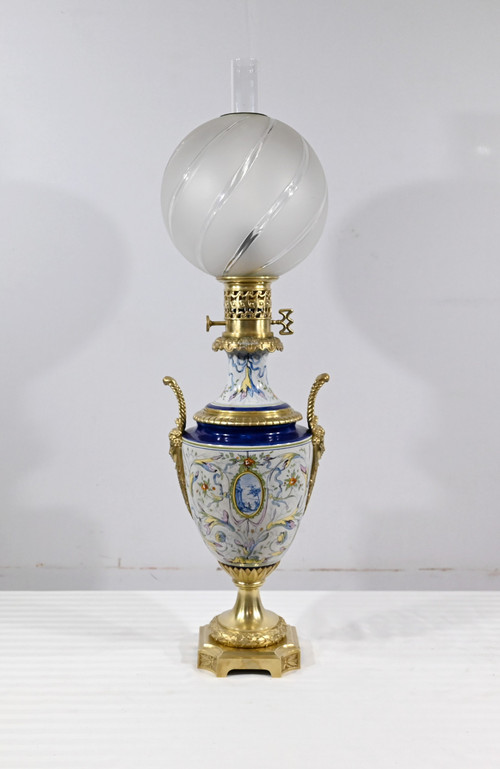 Petroleumlampe aus Steingut, Epoche Napoleon III - Mitte 19.
