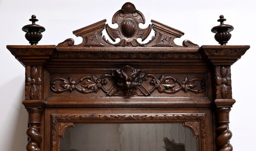 Étroit Meuble Vitrine en Chêne, style Louis XIII – Fin XIXe