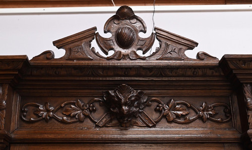 Étroit Meuble Vitrine en Chêne, style Louis XIII – Fin XIXe