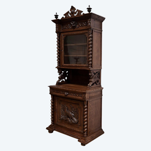 Narrow oak display cabinet, Louis XIII style - Late 19th century