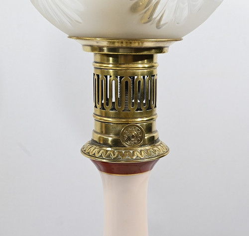 Coppia di lampade a olio in porcellana, elettrificate - Fine XIX secolo